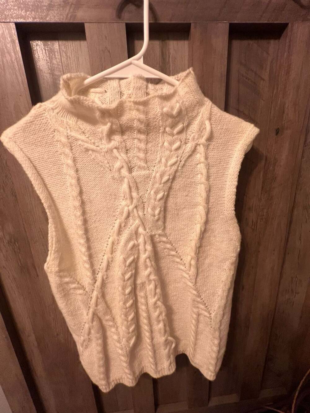 Greige Cream Cable Knit Mock Neck Sleeveless Sweater Vest